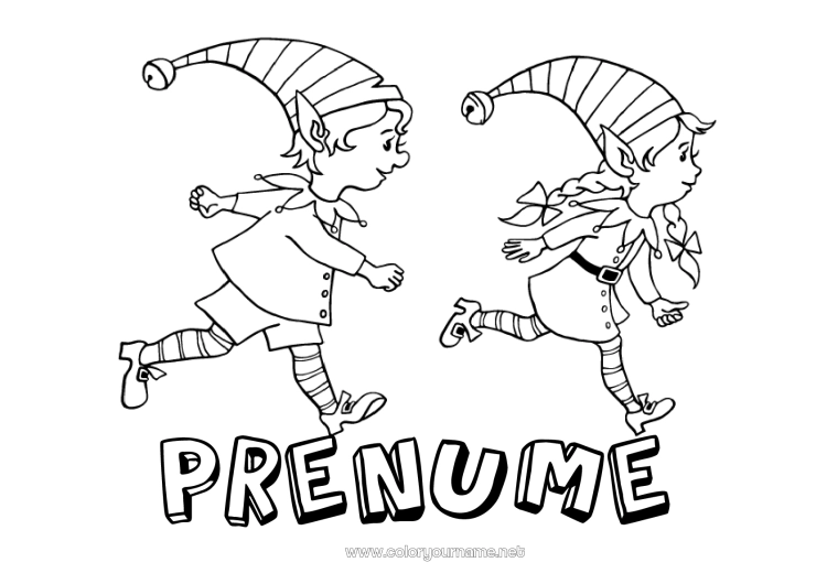Pagină de colorat de imprimat Moșneguții de Crăciun Desene de colorat cu spiriduși