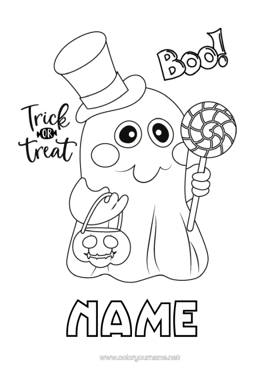 Colouring page to print Ghost Trick Or Treat? Halloween Treats, Sweets Intermediate Colouring Sheets Pacifier Boo