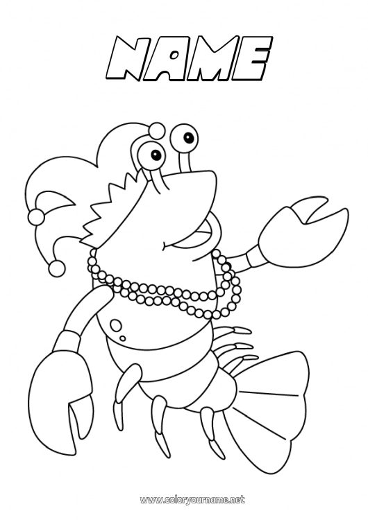 Coloring page to print Fancy dress Animal Carnival Marine or aquatic animals Lobster Necklace