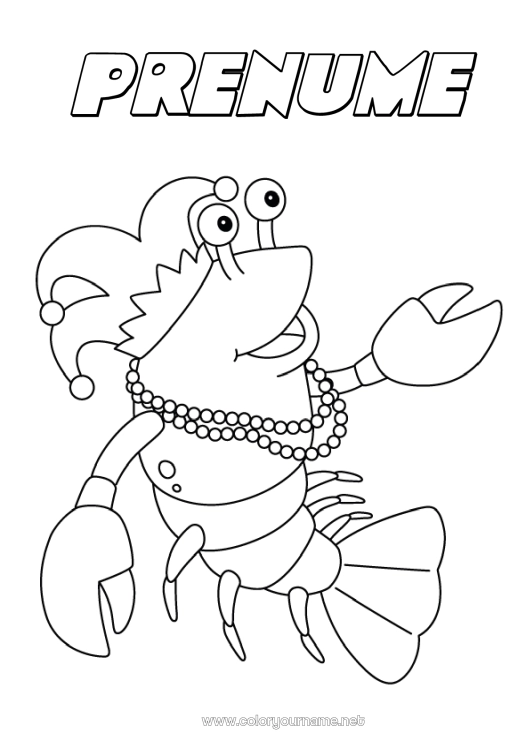 Pagină de colorat de imprimat Costum de carnaval Animal Carnaval Animale marine sau acvatice Homar Colier