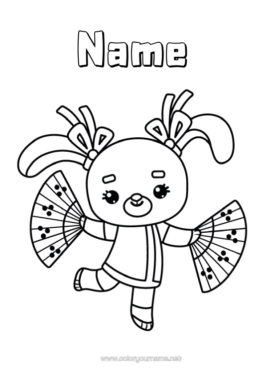 Colouring page to print Rabbit China Easy Colouring Pages Forest Animals Fan