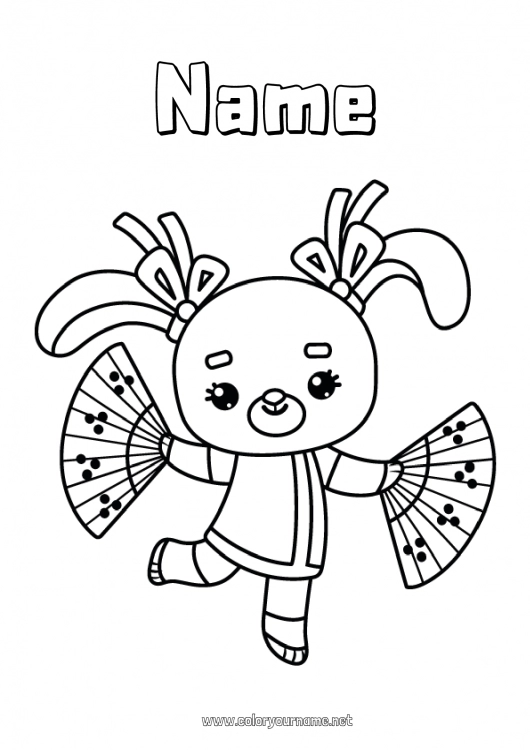 Coloring page to print Bunny China Easy coloring pages Forest animals Fan