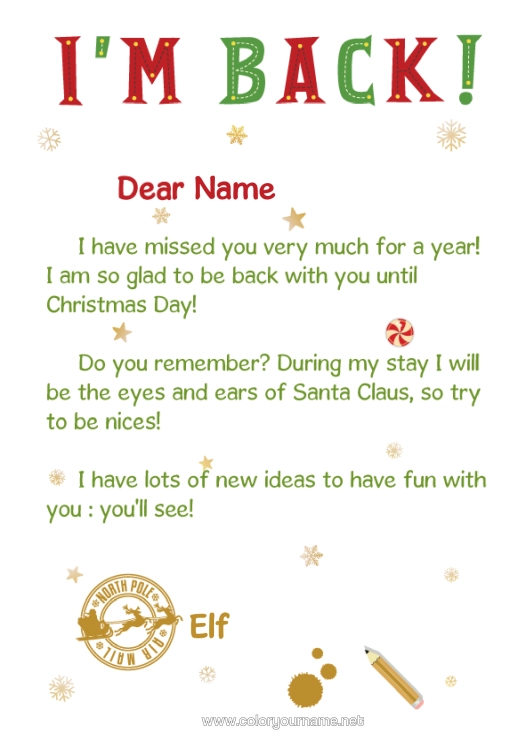 Colouring page to print Christmas Elves Letters From Mischievous Elves Letter From The Elf A Single Mischievous Elf