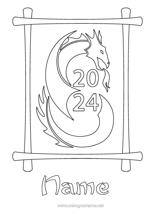Colouring page to print Dragon Dragons, Unicorns, And Fantastical Creatures 2024