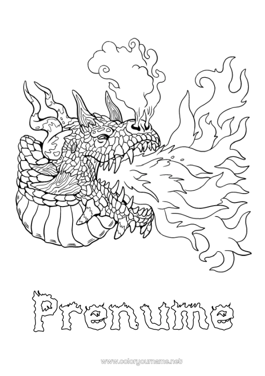Pagină de colorat de imprimat Dragon Animal Dragoni, unicorni și animale fantastice Foc