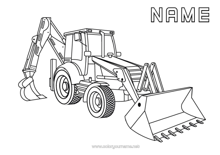 Colouring page to print Vehicles Construction Equipment Backhoe Loader Construction Trades