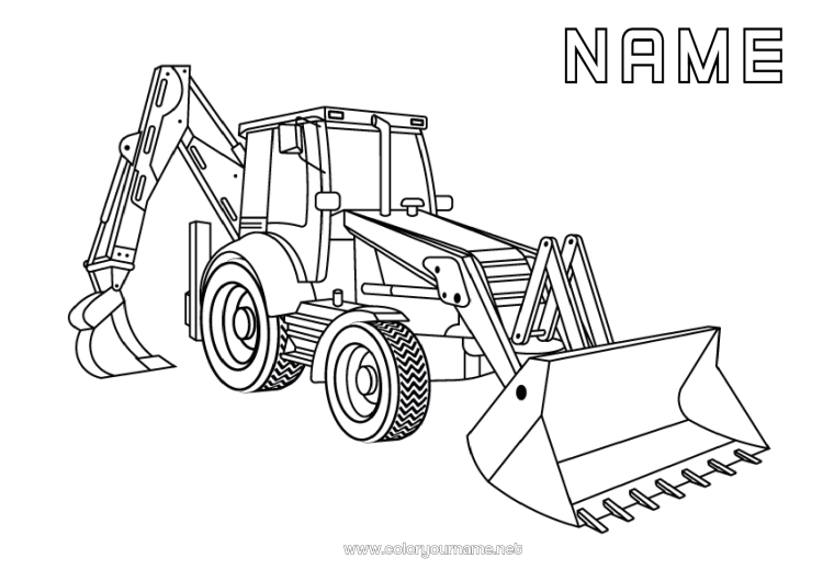 Coloring page to print Construction machinery Backhoe loader Construction Jobs