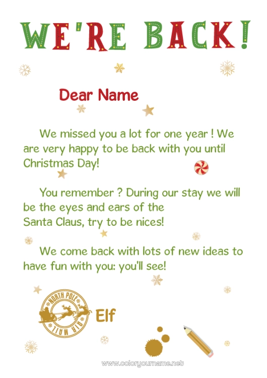 Coloring page to print Christmas elves Letters from prankster elves Elf Arrival Letter