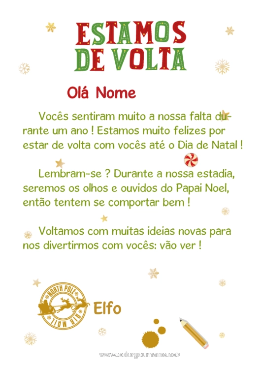 Página de desenho para imprimir Elfo de Natal Cartas de duendes travessos Carta de Chegada do Duende