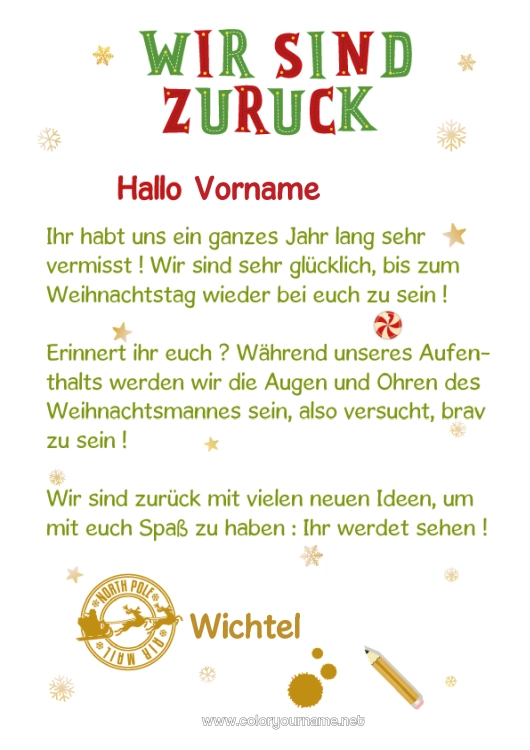 Malvorlage zum Ausdrucken Weihnachtself Elfenstreiche-Briefe Elf Ankunftsbrief