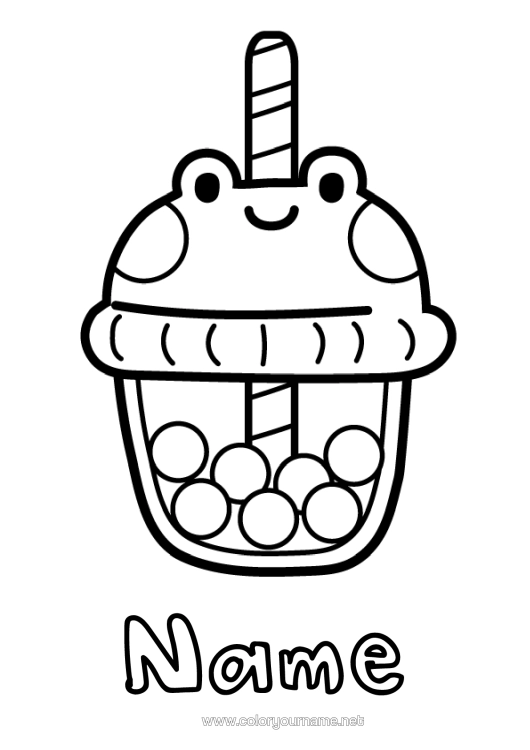Colouring page to print Frog Drink Easy Colouring Pages Marine Or Aquatic Animals Bubble Tea