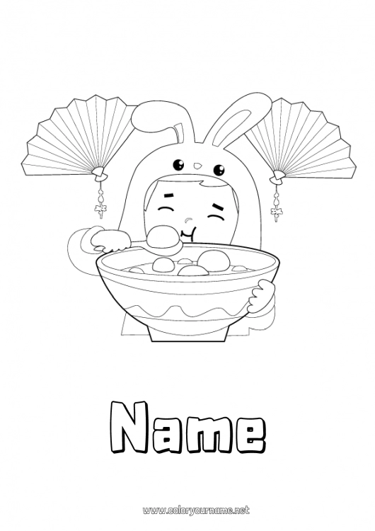 Coloring page to print Food Bunny Japan Forest animals Fan