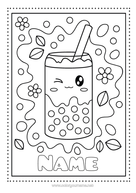 Colouring page to print Cute Drink Bubble Tea