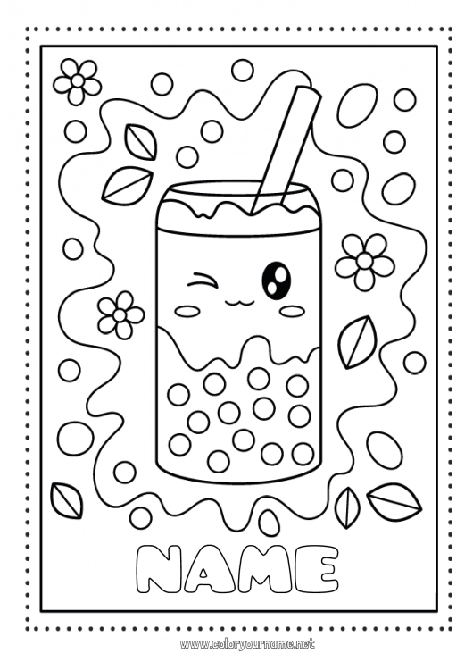 Coloring page to print Kawaii Drinks Bubble tea