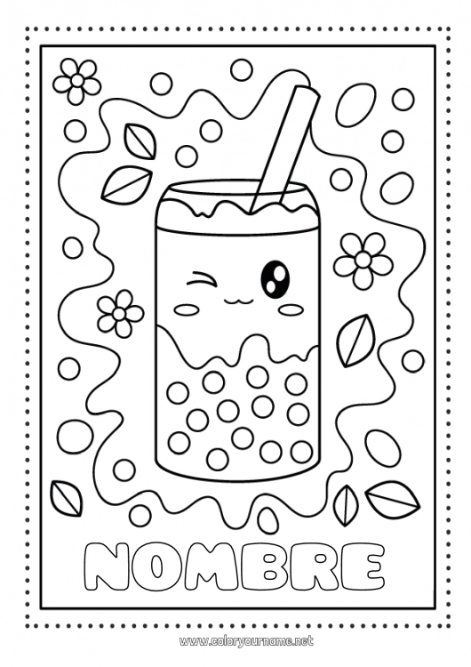 Dibujo para colorear para imprimir Kawaii Bebidas Bubble tea