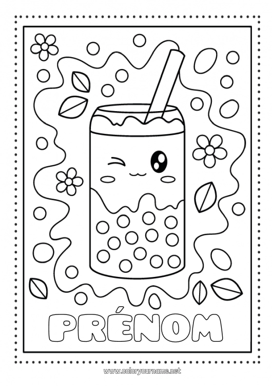 Coloriage à imprimer Kawaii Boisson Bubble tea