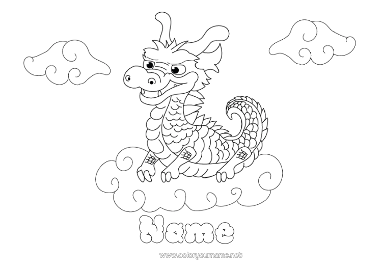Colouring page to print Dragon Animal Chinese New Year Dragons, Unicorns, And Fantastical Creatures Cartoon