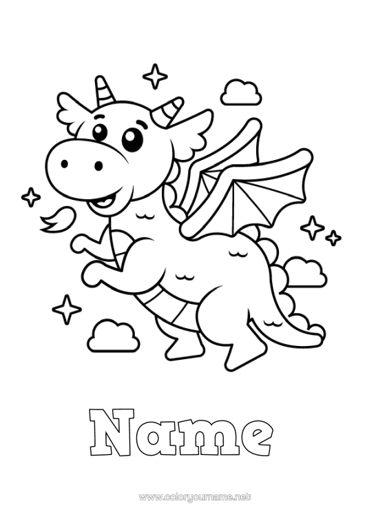 Colouring page to print Cute Dragon Animal Easy Colouring Pages Dragons, Unicorns, And Fantastical Creatures