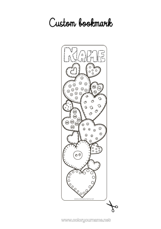 Colouring page to print Heart Bookmark