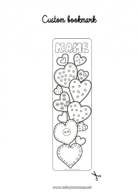 Coloring page to print Heart Bookmark