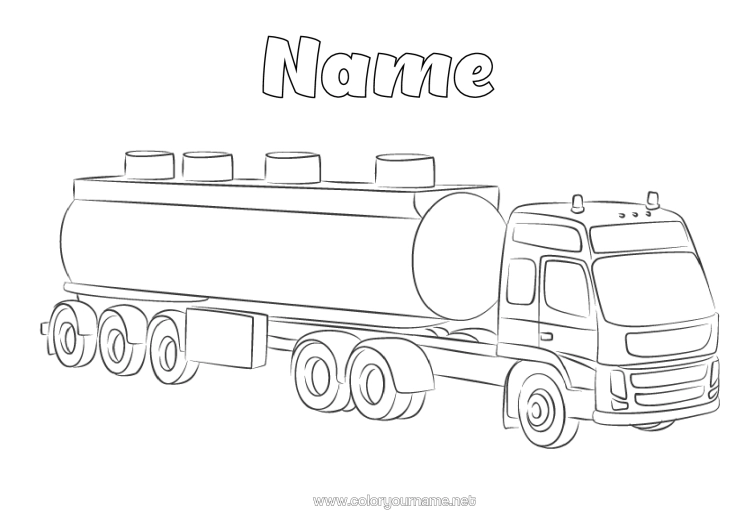 Colouring page to print Vehicles Trucks And Commercial Vehicles Transport Occupations Road User Tanker Truck