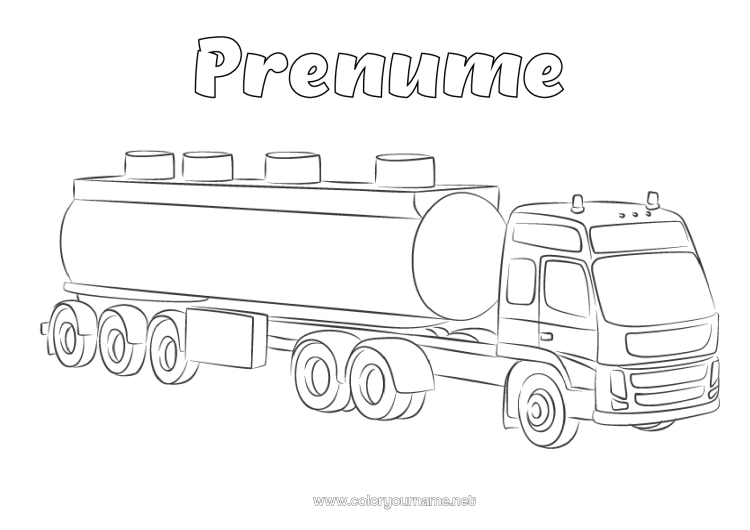 Pagină de colorat de imprimat Vehicule Camioane și vehicule utilitare Meserii în transport Rutier Cisternă auto