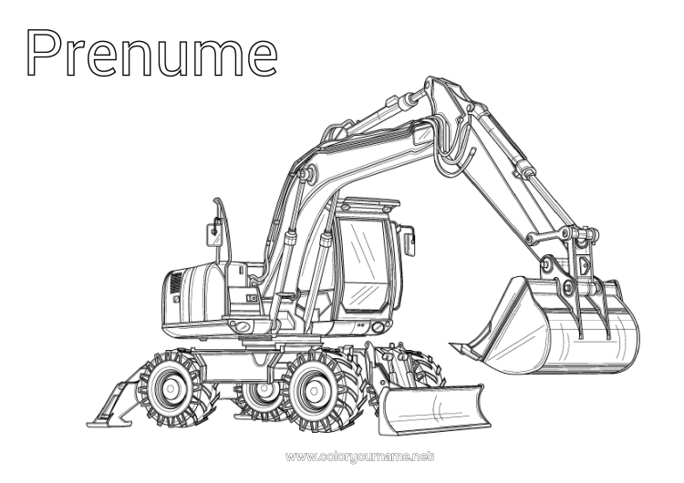 Pagină de colorat de imprimat Vehicule Excavator Utilaje de construcție Meserii de șantier