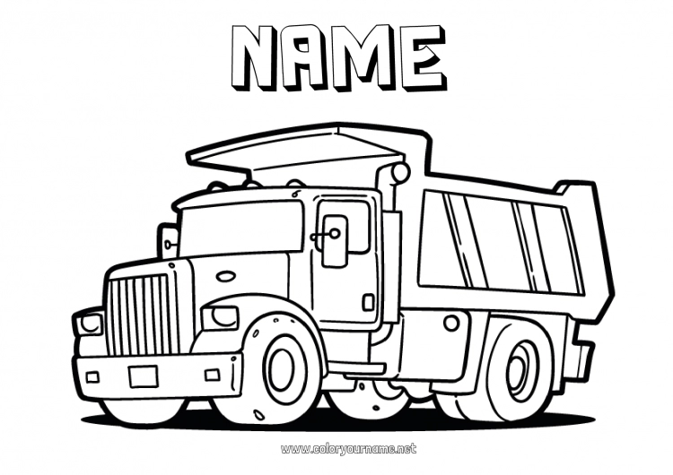 Coloring page to print Truck Trucks and utility vehicles Construction Jobs Transportation Professions Dump truck