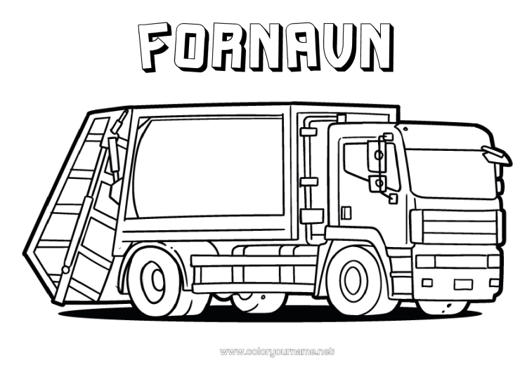 Farvelægningssiden til udskrivning Lastbil Køretøjer Lastbiler og erhvervskøretøjer Affaldsbil