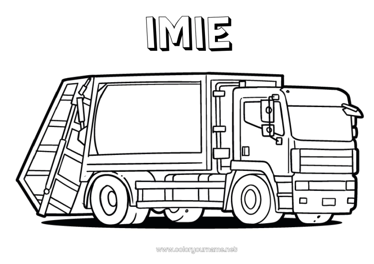 Kolorowanka do wydruku Ciężarówka Pojazdy Ciężarówki i pojazdy użytkowe Śmieciarka