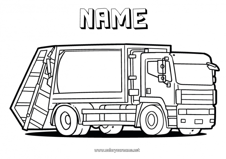 Coloring page to print Truck Vehicles Trucks and utility vehicles Garbage truck