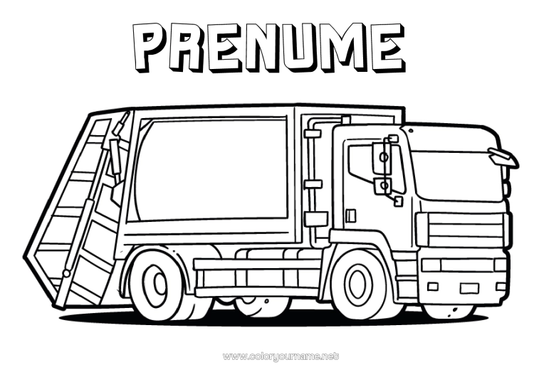 Pagină de colorat de imprimat Camion Vehicule Camioane și vehicule utilitare Camion de gunoi