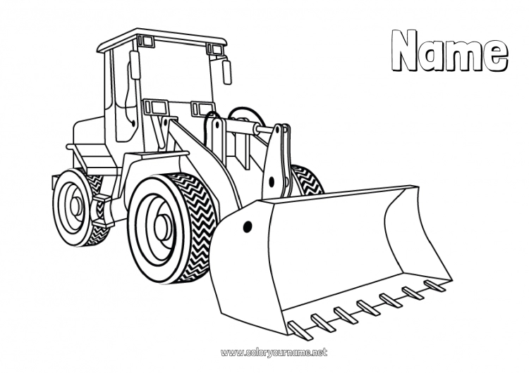 Coloring page to print Construction machinery Construction Jobs Bulldozer Wheel loader