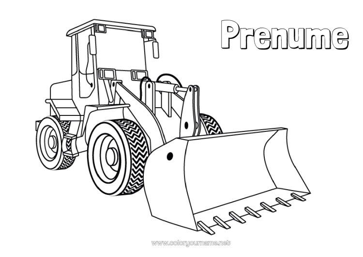 Pagină de colorat de imprimat Vehicule Utilaje de construcție Meserii de șantier Buldozer Încărcătoare