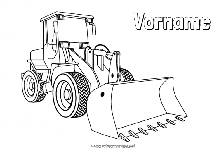 Malvorlage zum Ausdrucken Bauausrüstung Baustellenberufe Bulldozer Radlader