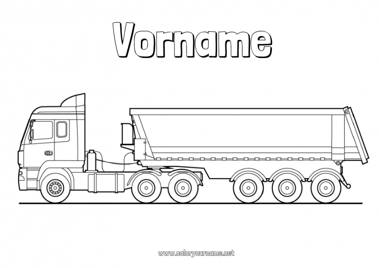 Malvorlage zum Ausdrucken Lastwagen und Nutzfahrzeuge Transportberufe Kipplaster