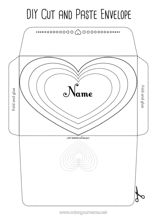 Colouring page to print Heart I Love You. Envelope Print Envelope