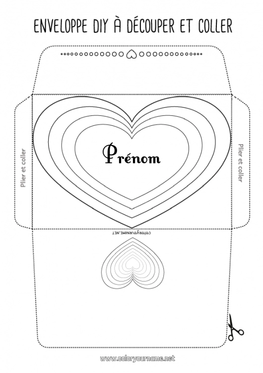 Coloriage à imprimer Coeur Je t'aime Enveloppe Enveloppe à imprimer