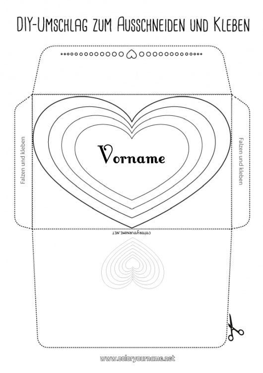 Malvorlage zum Ausdrucken Herz Ich liebe dich Umschlag Bedruckbare Umschläge