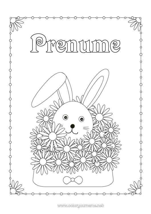 Pagină de colorat de imprimat Flori Iepure Animal Plic Animale din pădure