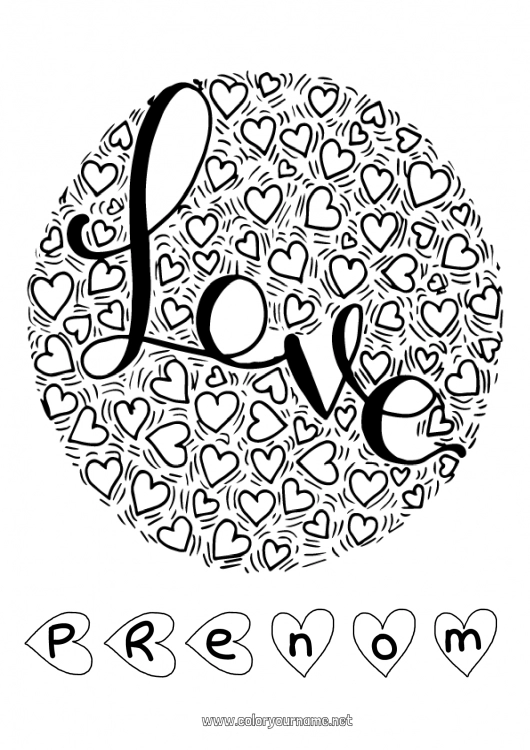 Coloriage à imprimer Coeur Bonne fête Saint valentin 