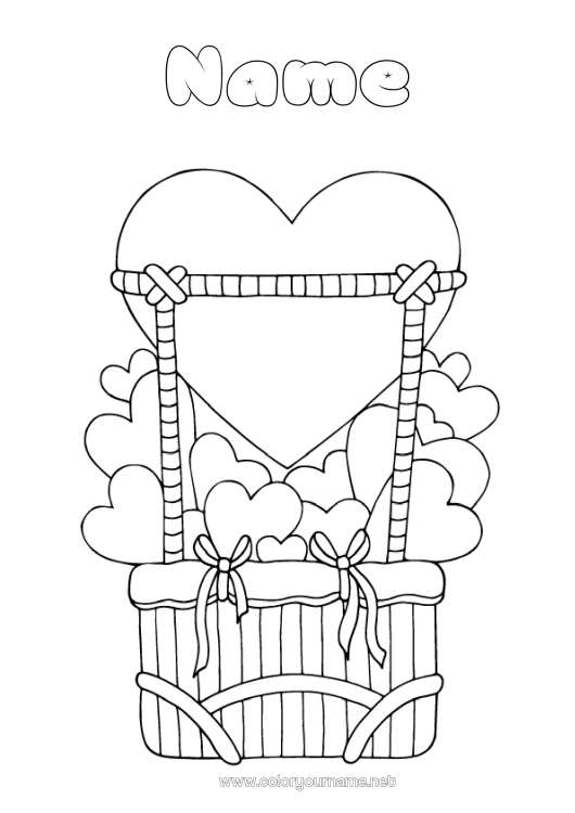 Coloring page to print Heart Hot air balloon Aerial vehicles