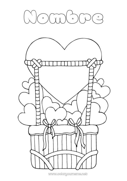 Dibujo para colorear para imprimir Corazón Globo aerostático Vehículos aéreos