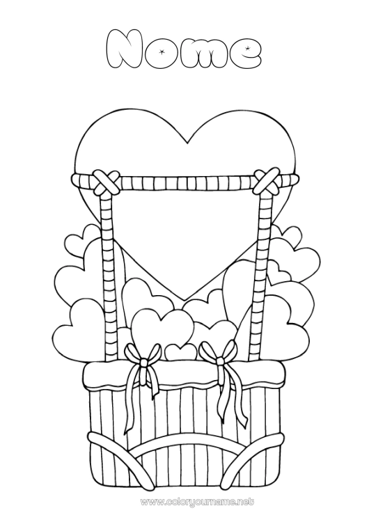 Página de desenho para imprimir Coração Balão de Ar Quente Veículos aéreos