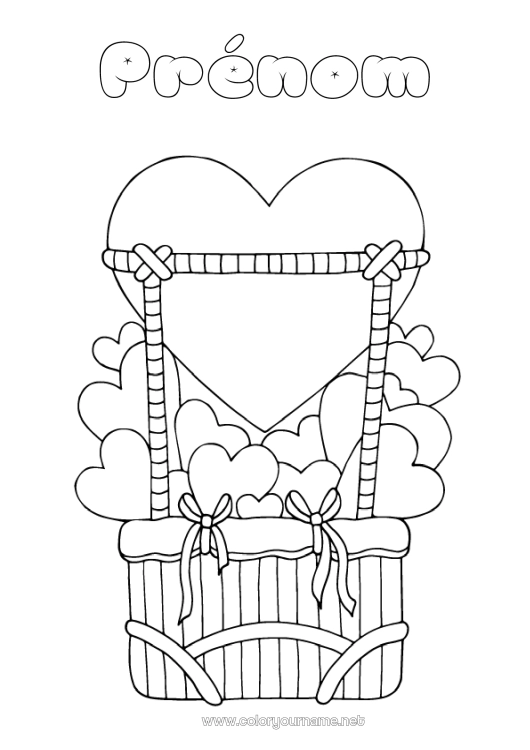 Coloriage à imprimer Coeur Montgolfière Véhicules aériens