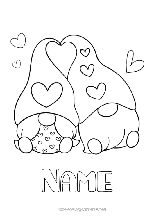 Colouring page to print Heart Gnome Couple