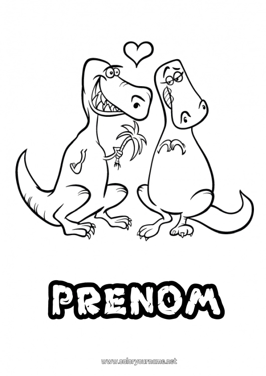 Coloriage à imprimer Coeur Dinosaures Couple