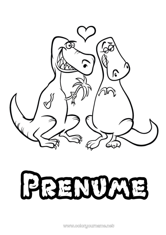 Pagină de colorat de imprimat Inimă Dinozauri Animal Cuplu