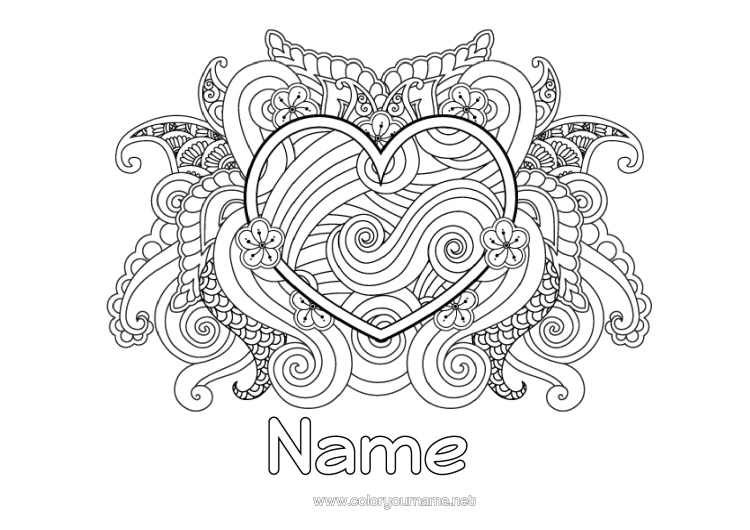 Colouring page to print Sea Big Heart Zentangle