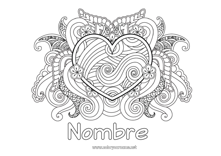 Dibujo para colorear para imprimir Mar Gran corazón Zentangle